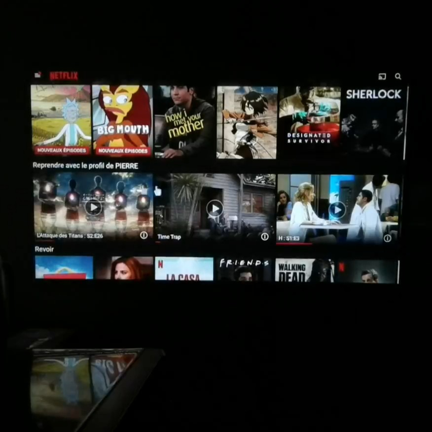 Netflix streaming app displayed on the Wanbo T2 Max projector, highlighting entertainment options