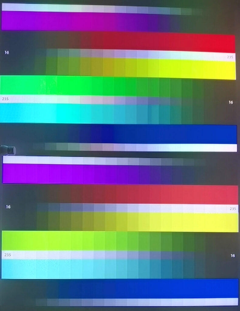 Color image projected by the XGIMI Mogo Pro on top and by the Wanbo TT on the bottom