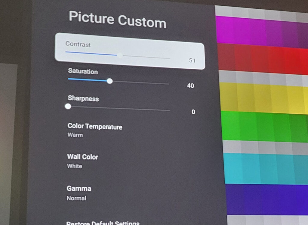 Custom color settings used on the Nebula Capsule 3 during testing
