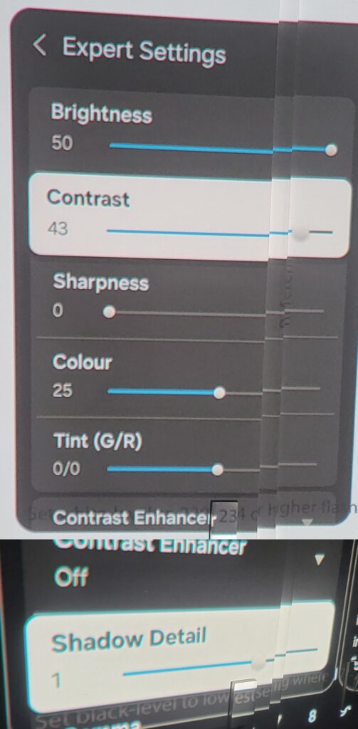 Custom color settings used on the Samsung Freestyle during testing