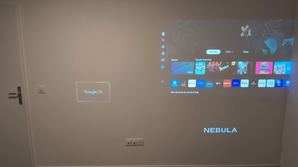 Startup time comparison: from left to right: Xming (loading Google TV), Samsung (fully booted), Nebula (still on boot screen). Samsung is the fastest by far.