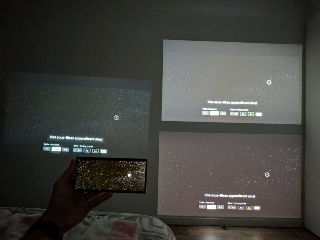Left: Xming reveals rich star detail and deep contrast.Top-right (Samsung) & bottom-right (Nebula): the Milky Way appears noticeably duller and less detailed by comparison.Foreground: A calibrated phone screen shows how vibrant the scene should look.